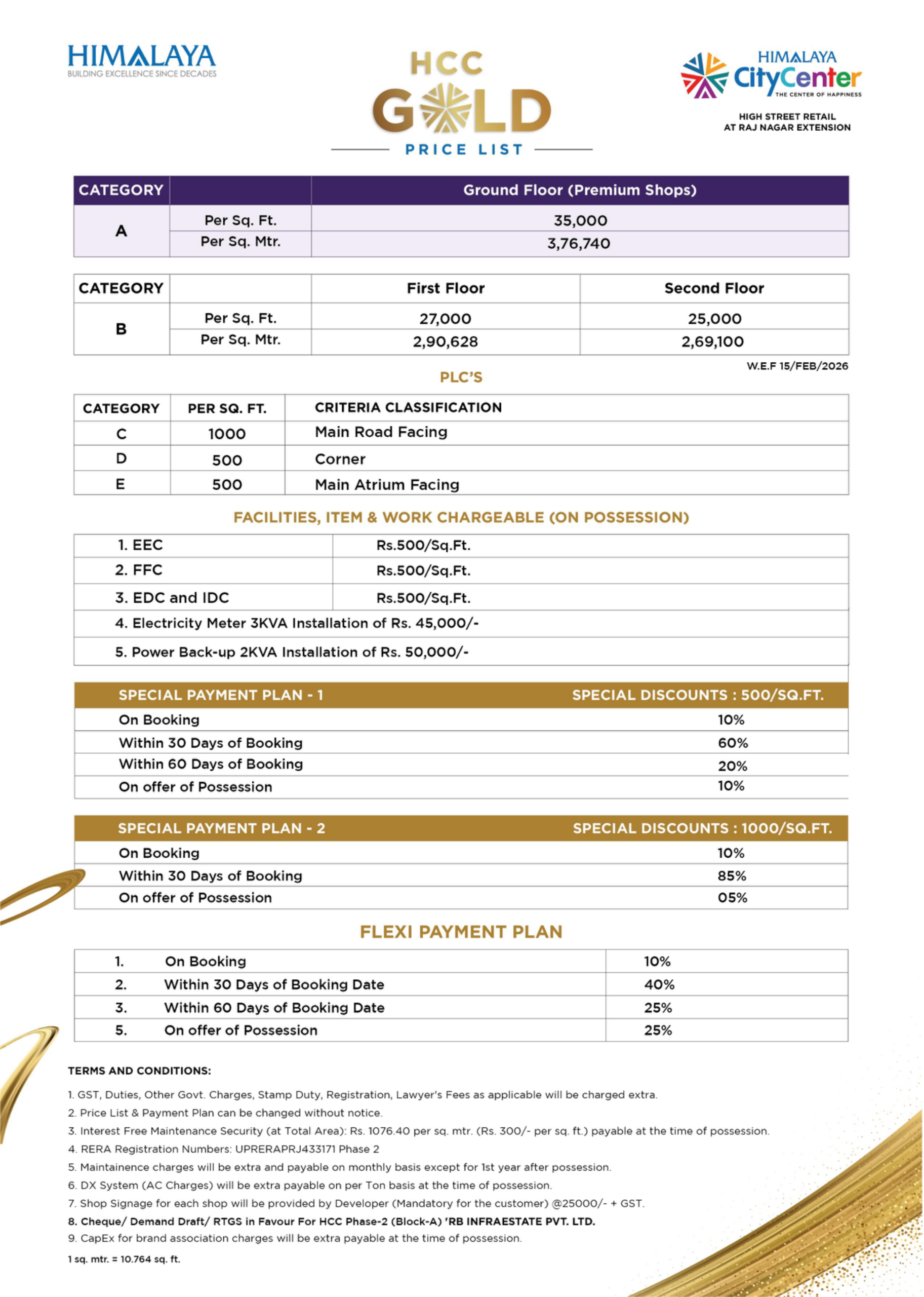 Himalaya City Center in Raj Nagar Extension Ghaziabad HCC GOLD Price List